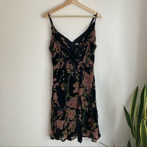 Dex Black and Floral Velvet Slip Dress